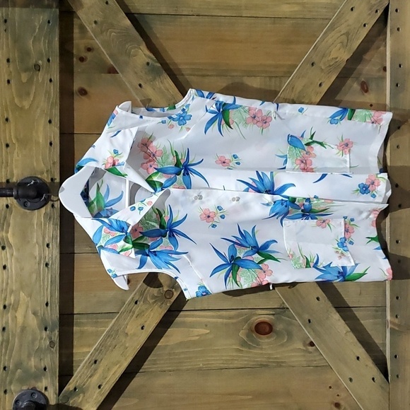 VINTAGE SLEEVELESS BLOUSE TOP WITH FLORAL PRINT MOD - Picture 1 of 11